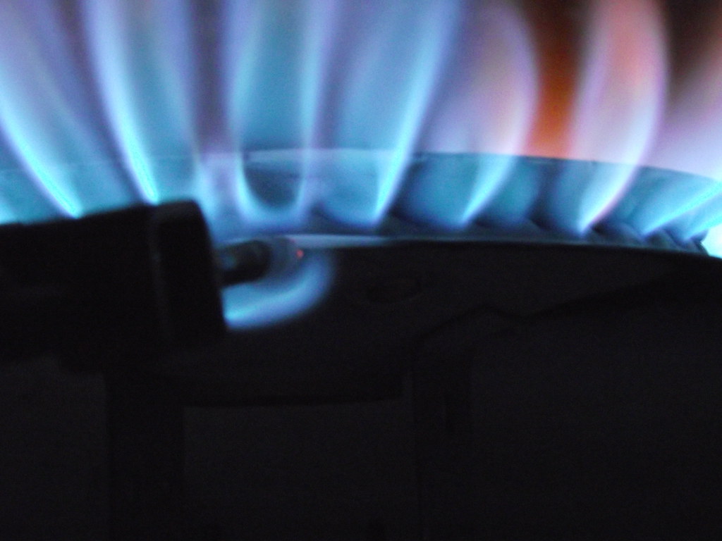 Gas burner flame in a Falls Church kitchen