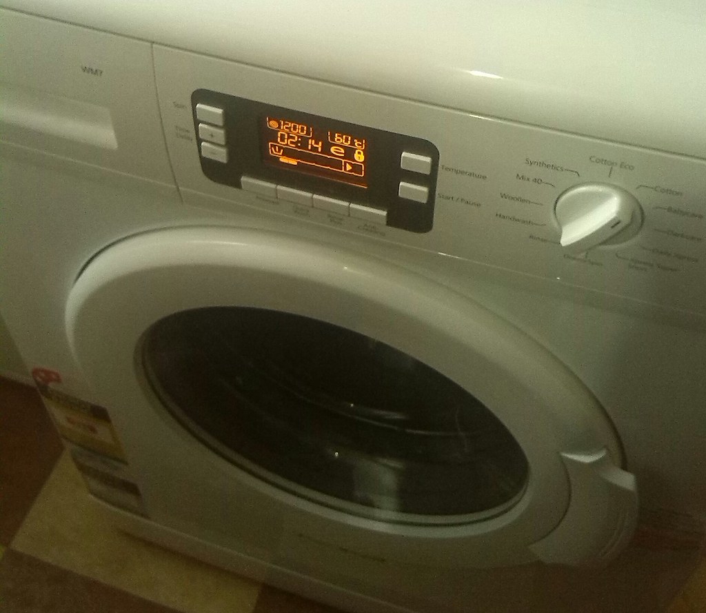 Front-load washer and dryer set in a Falls Church laundry room